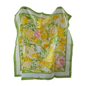 Vintage Avon SM Kent Floral Acetate Scarf Green Yellow Pink Square Retro